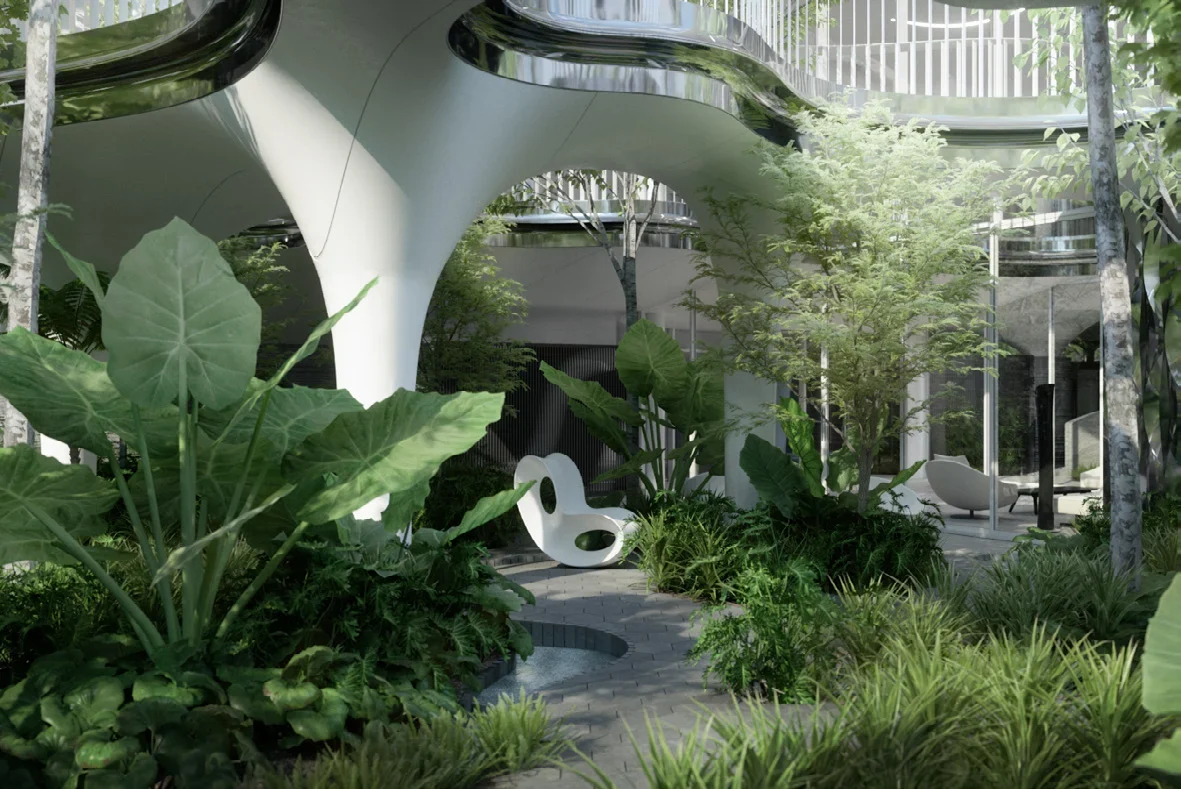 S Pavilion garden and raised gathering space, portfolio visualisation